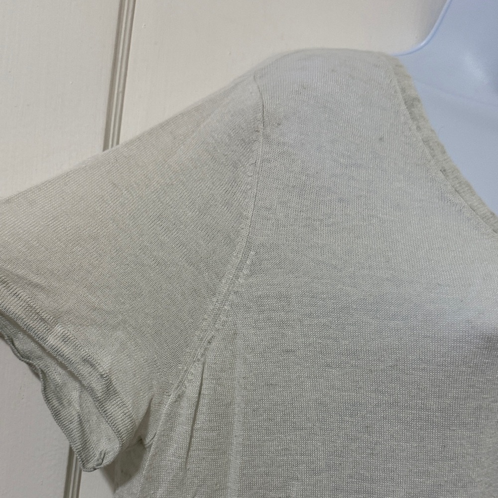 Eileen Fisher Tri-Blend Cream-Gray V-Neck Short Sleeve Top - Picture 7 of 15